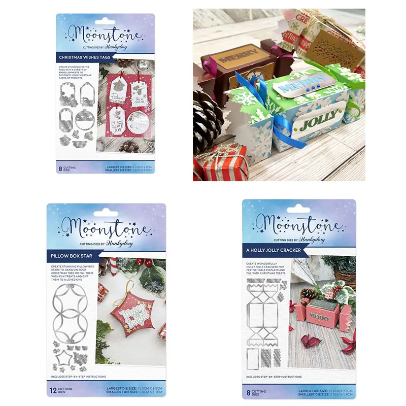 2023 Новая Рождественская коллекция пожеланий бирки Подушка коробка звезда Холли Джолли крекер металлические вырезанные штампы Скрапбукинг для изготовления бумаги гравировки