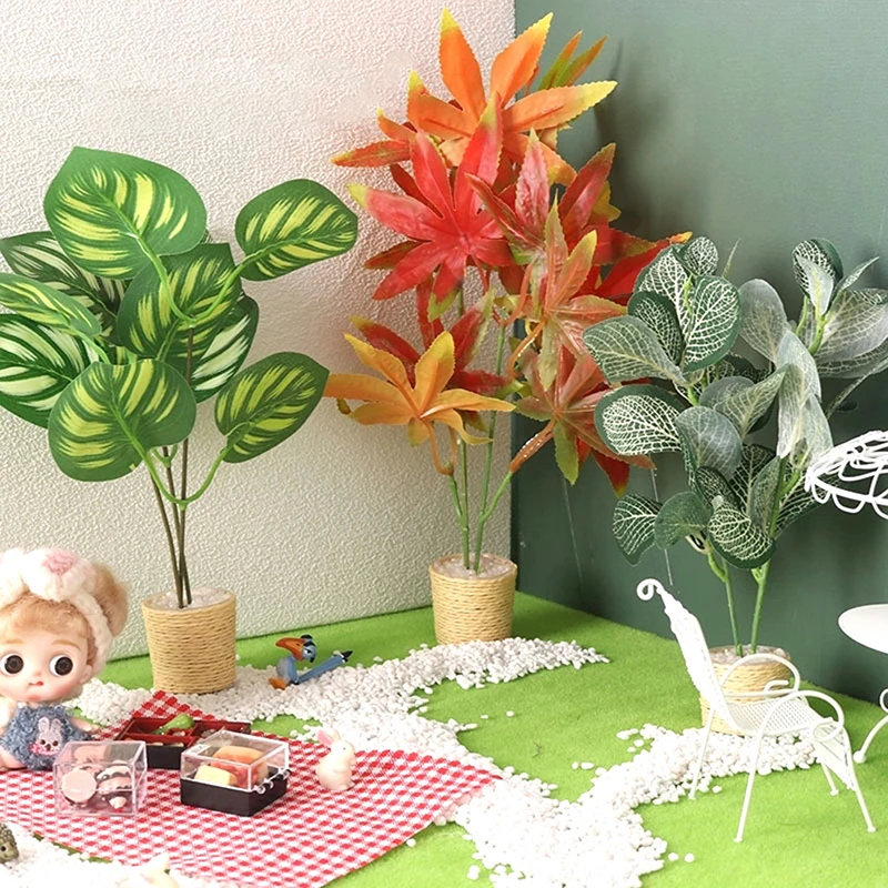 

1:6 миниатюрный кукольный домик в горшке, искусственное растение, украшение для дерева, сада, гостиной, декоративная игрушка