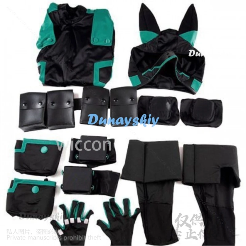 Аниме My Heo Academy Косплей Midoriya Izuku Костюм Парик Черная боевая форма Полный комплект