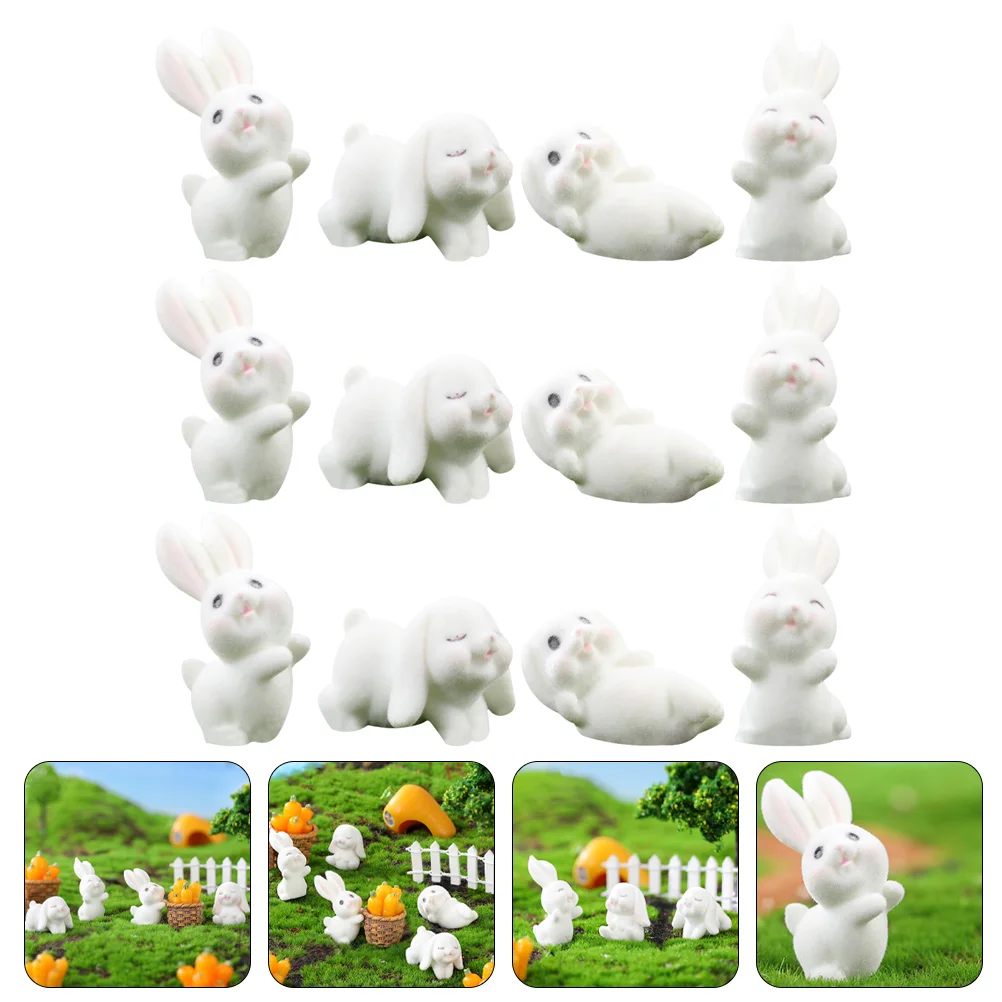 

12pcs Delicate Adorable Rabbit Ornaments Bunny Crafts Bunny Statue Figurines Rabbit Figurine