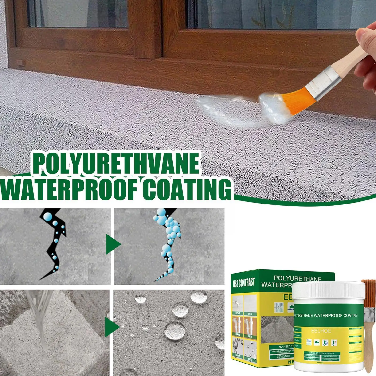 

300ml Waterproof Invisible Coating Paste Sealant Polyurethane Brush Glue Roof Glue Brush Glu Adhesive Repair Bathroom Home F7S2