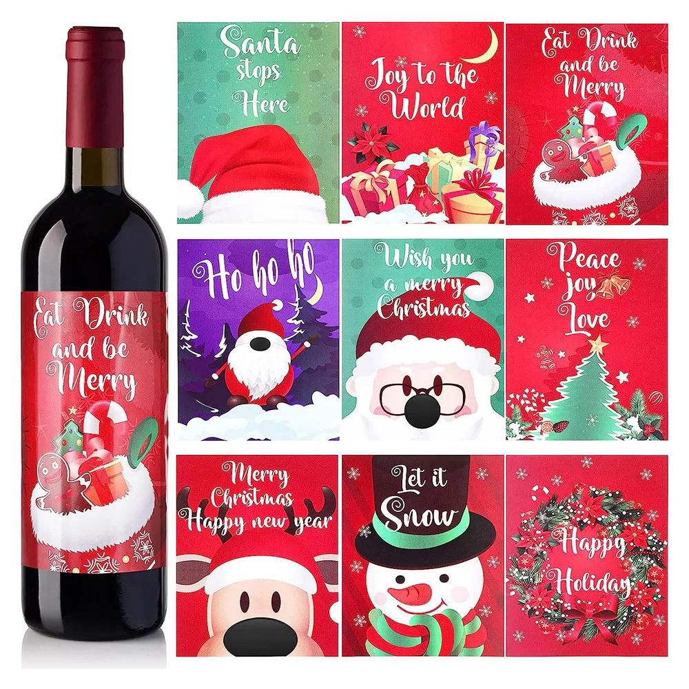 

Наклейки на бутылки для рождественской вечеринки, водонепроницаемые ярлыки для праздника, ярлыки для вина, товары для рождественской и новогодней вечеринки