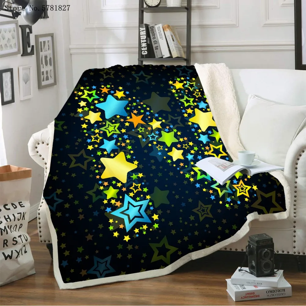 

Alphabet Letters Sherpa Blanket Stars Letters Weighted Blanket for Bedroom Cartoon Bedspread Sofa Square Blanket