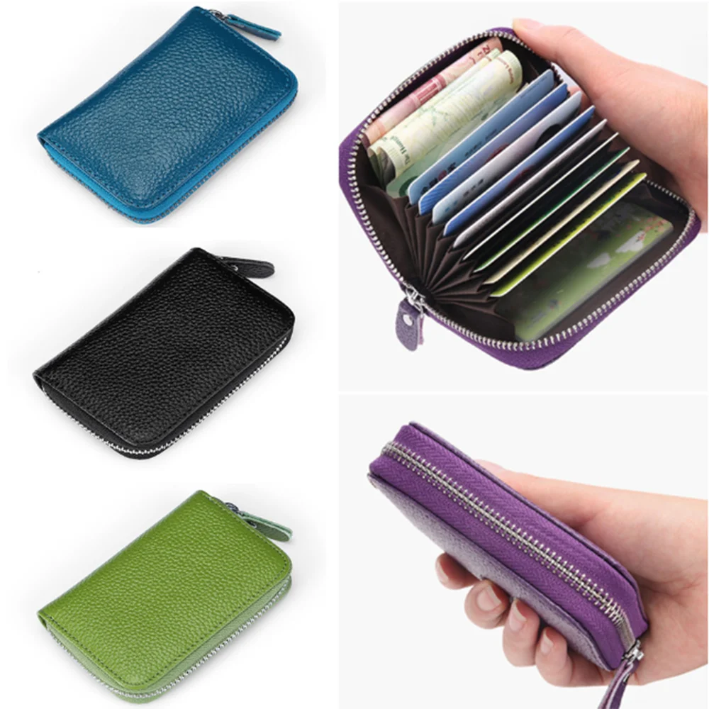 

Genuine Credit Card Holder Business Card Cover Pocket Wallet Zipper Money Pouch Business Card Protect Case Women's Men's Purse