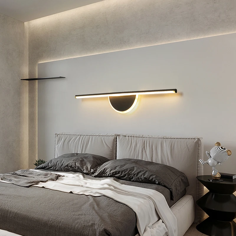 

Minimalist bedroom bedside wall lamp modern minimalist background wall lamp designer strip dresser mirror headlight