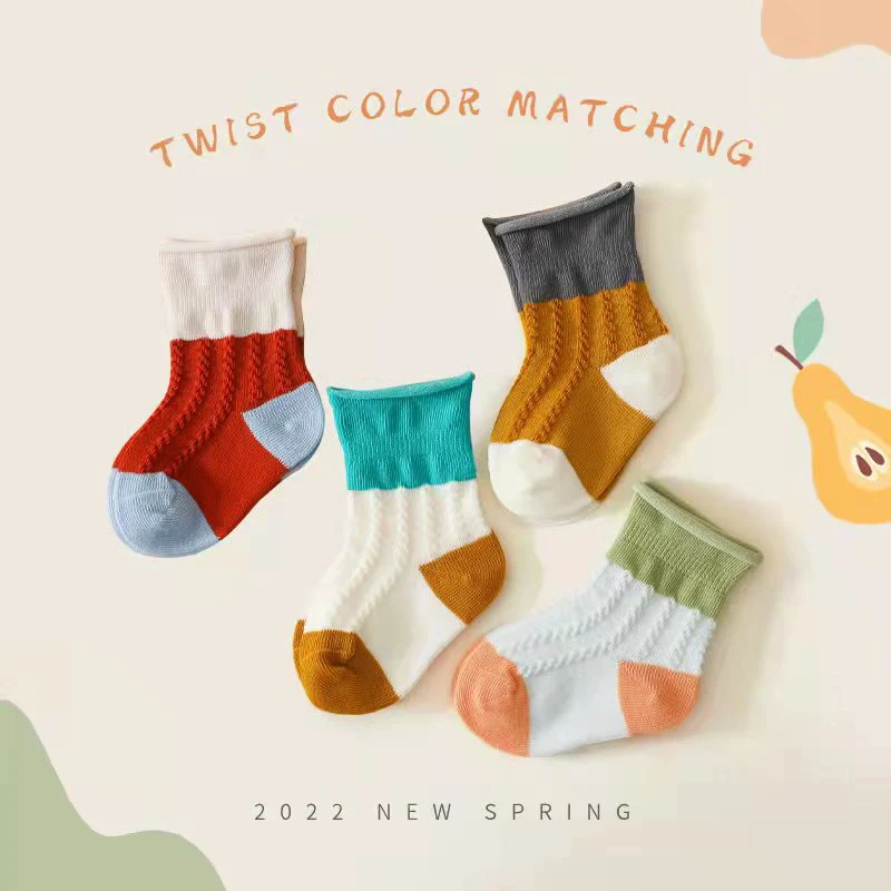 

Spring New Baby Boys Girls Socks Korean Fashion Cotton Comfortable Patchwork Solid Toddler Kids Mid-long Socks For Children 1-6Y