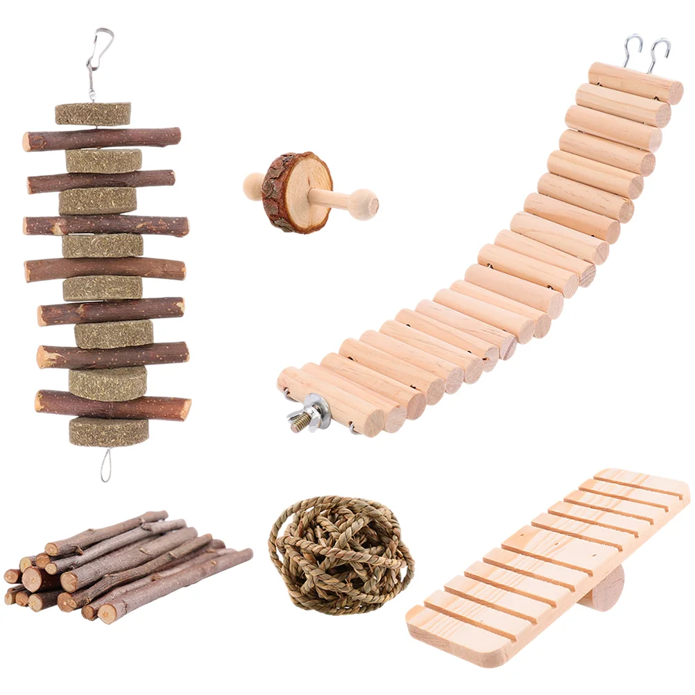 

Hamster Toys Cage Ladder Chinchilla Wooden Stuff Pet Accessories Climbing Toy Bridge Wood Chew Platform Rabbit Supply