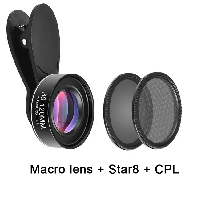 

Phone Camera Lens 30-120mm Macro Lens Long Distance 4K HD Mobile Phones Accessories Lens+CPL+Star Filter for IPhone X Smartphone