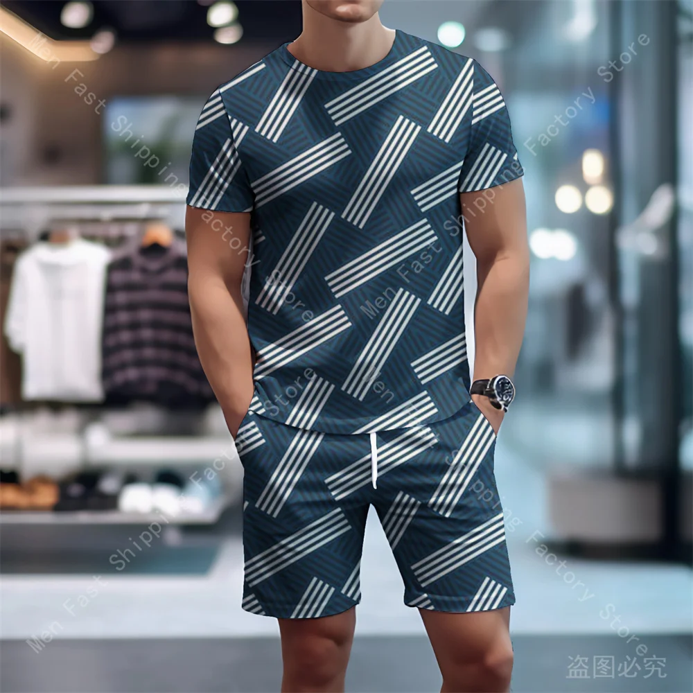 Summer Men T Shirt Shorts Sets Mesh Print Oversized T-shirts Sportswear Suits Male Casual Tops Fashion Tracksuits Men's Clothing