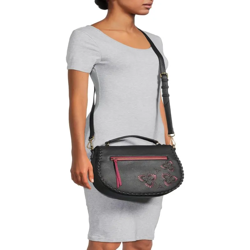's Black Laser Cut Women's Shoulder Handbag Black