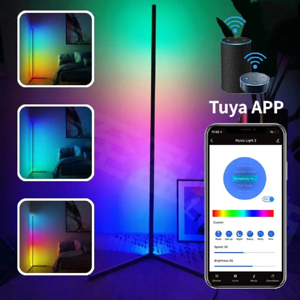 

WIFI Modern Corner Floor Lamp Bluetooth Smart Lamp Mood Lighting RGB Led Lights Music Sync for Home Room Bedroom Bedside Decor