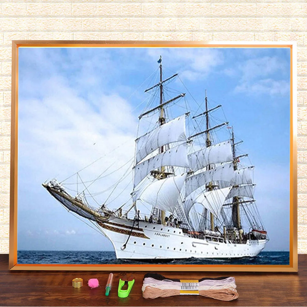

Парусная лодка, морская ткань с принтом, 11CT вышивка крестом, полный комплект DMC ниток, хобби, рукоделие, ручная работа, оптовая продажа