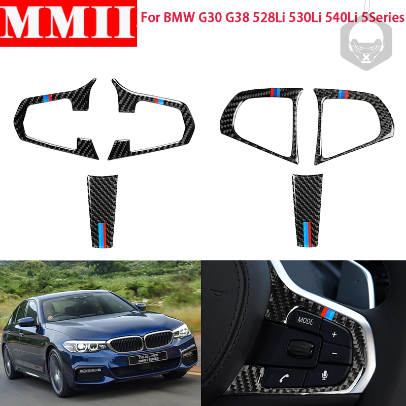 

Car Styling Accessories Car Steering Wheel Button Panel Decoration Frame Cover Carbon Fiber Sticker for BMW G30 5 Series 2018