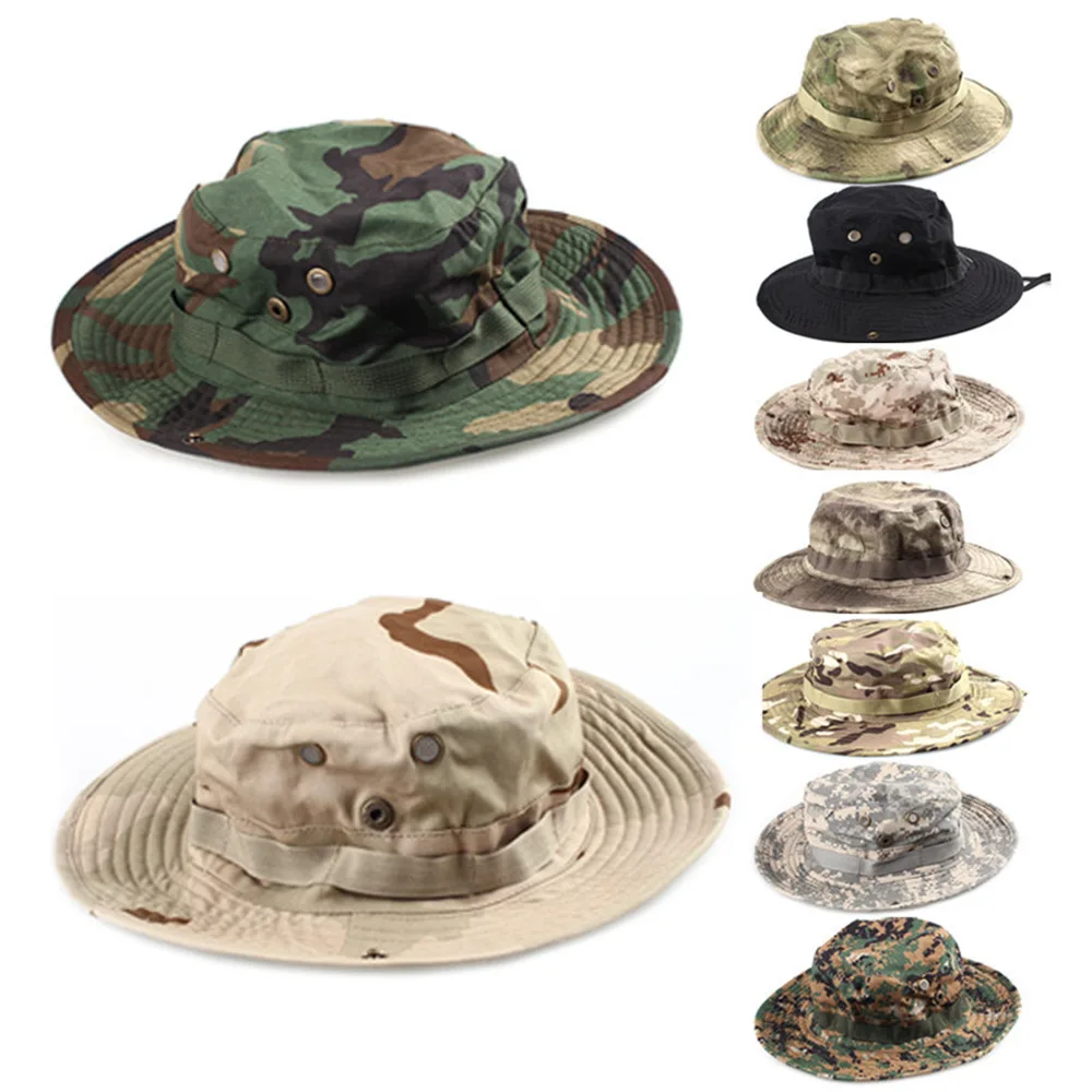 

Mens Camo Military Army Boonie Hat Buckets Wide Brim Bush Camping Sun Cap Airsoft Sniper Fishing Outdoor Hunting Hats