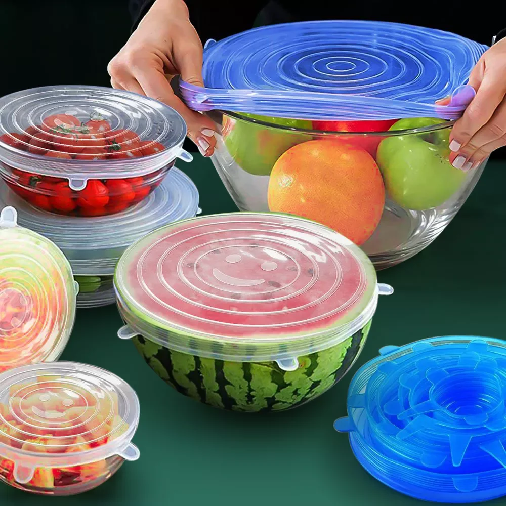 

6 Pcs Silicone Cover Stretch Lids for Kitchen Microwave Food Covers Bowl Caps Elastic Silicone Lid Cap Universal Adaptable