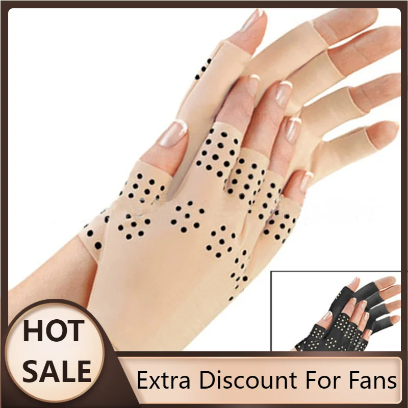

Hot Sale 1 Pair Magnetic Therapy Fingerless Gloves Arthritis Pain Relief Heal Joints Braces Supports Health Care Tool
