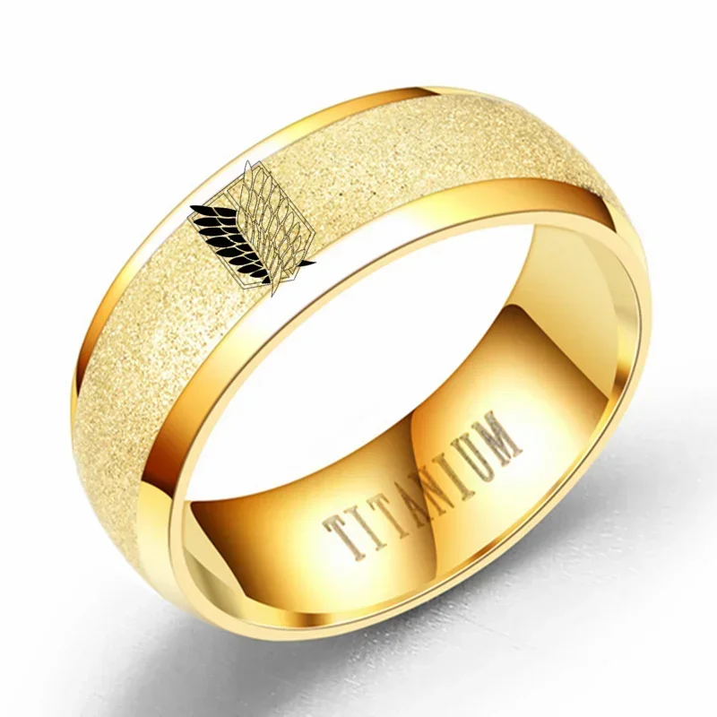 8 мм Атака Титанов Черное серебро Кольцо из нержавеющей стали Крылья Свободы Флаг