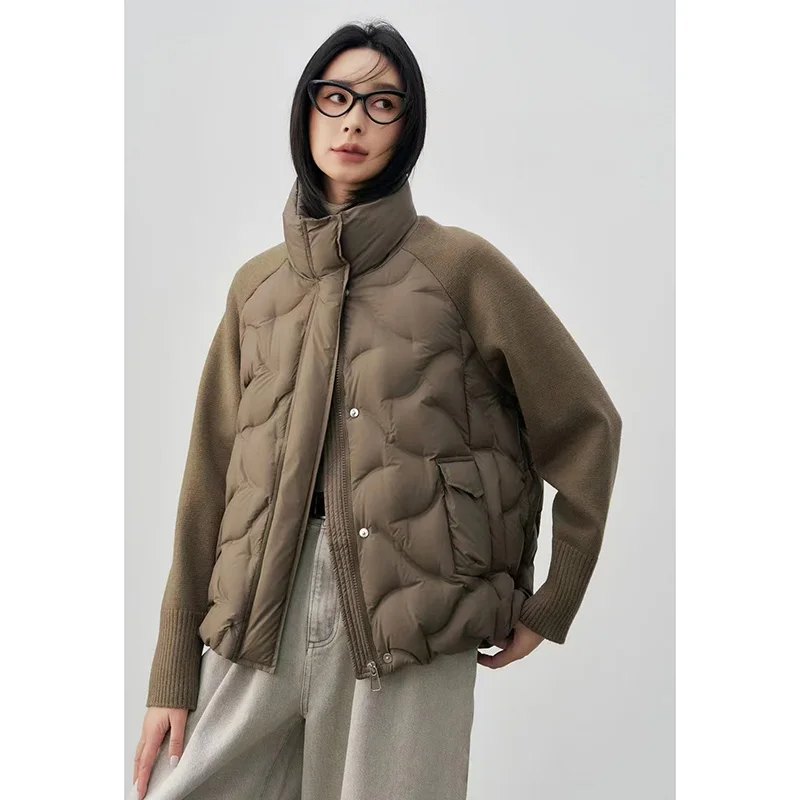 Модный легкий вязаный свитер с рукавами в стиле пэчворк пуховик женская короткая