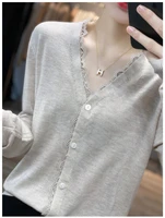 ladies spring and autumn new v neck cashmere cardigan sweater women comfortable fashion long sleeved knitted cardigan top