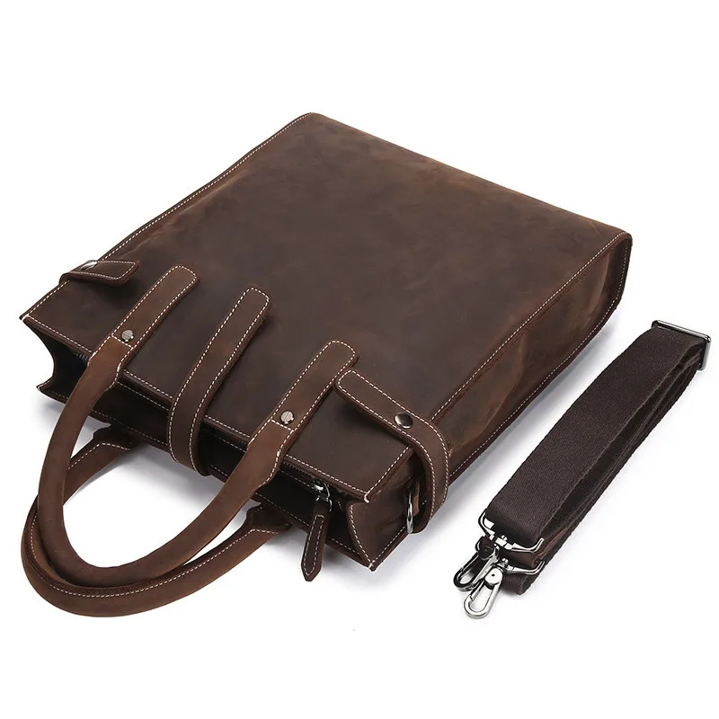Vintage crazy horse cowhide men women briefcase business handbags casual genuine leather laptop tote shoulder messenger bag