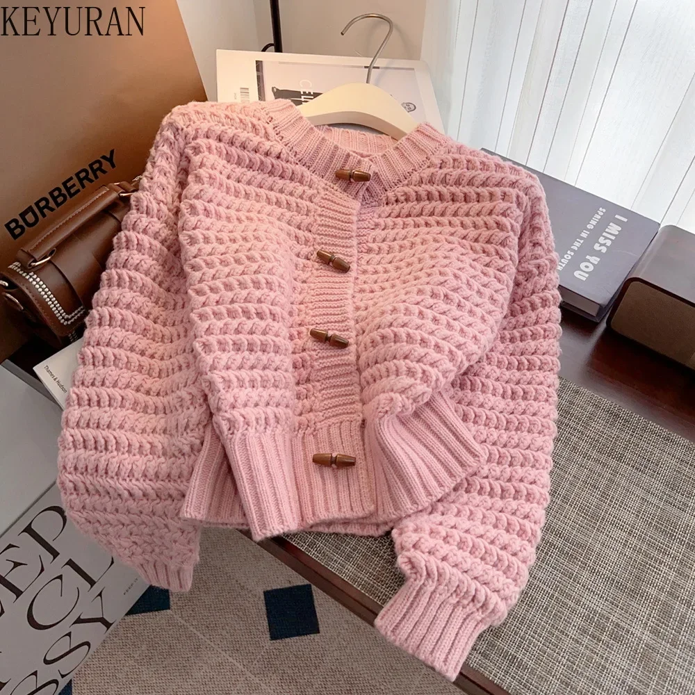 

2023 Autumn Winter Twists Sweater Coat Women's French Gentle Retro O-Neck Long Sleeve Thick Loose Knitted Cardigan Mujer Jumper