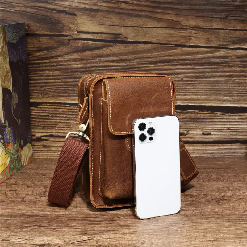 Fanny Waist Bag Men Genuine Leather Shouler Bag for Men Mini Multi Phone Box Wallet and Purse Outdoor Coin Card Pouch