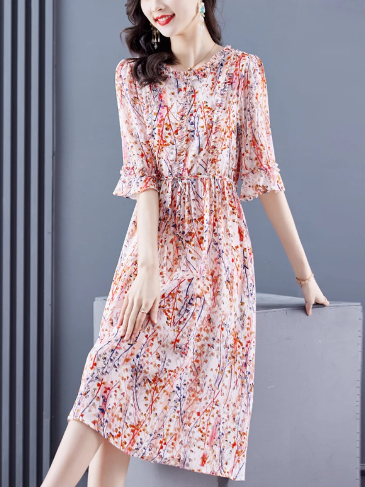 

Женское шелковое платье миди с квадратным вырезом, элегантное винтажное платье с цветочным принтом в Корейском стиле, весна-лето 2023