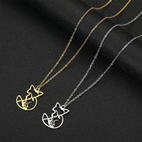 stainless steel gold plated hollow out fox charm pendant necklace for women dainty cute animal