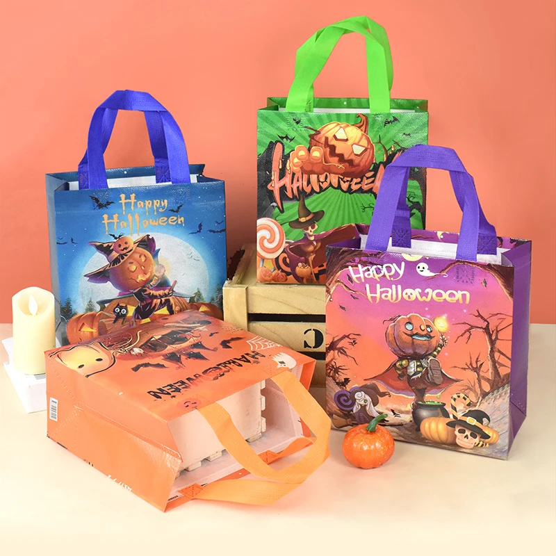 

4pcs Halloween Gift Bag Candy Cookie Non-woven Fabric Tote Bags Trick Or Treat Party Kid Favors Gift Package Decoration Supplies