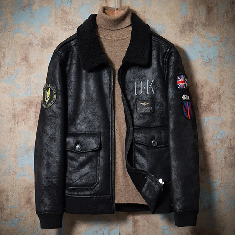 

Street Winter High Jacekt and Coat Air Force Man Fur Velvet Jackets Warm Bomber Male Overcoats Embroidery Clothing Mens