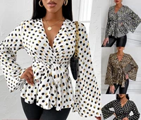 2022 spring and summer new slim top womens printed chiffon v neck shirt female lady casual office top