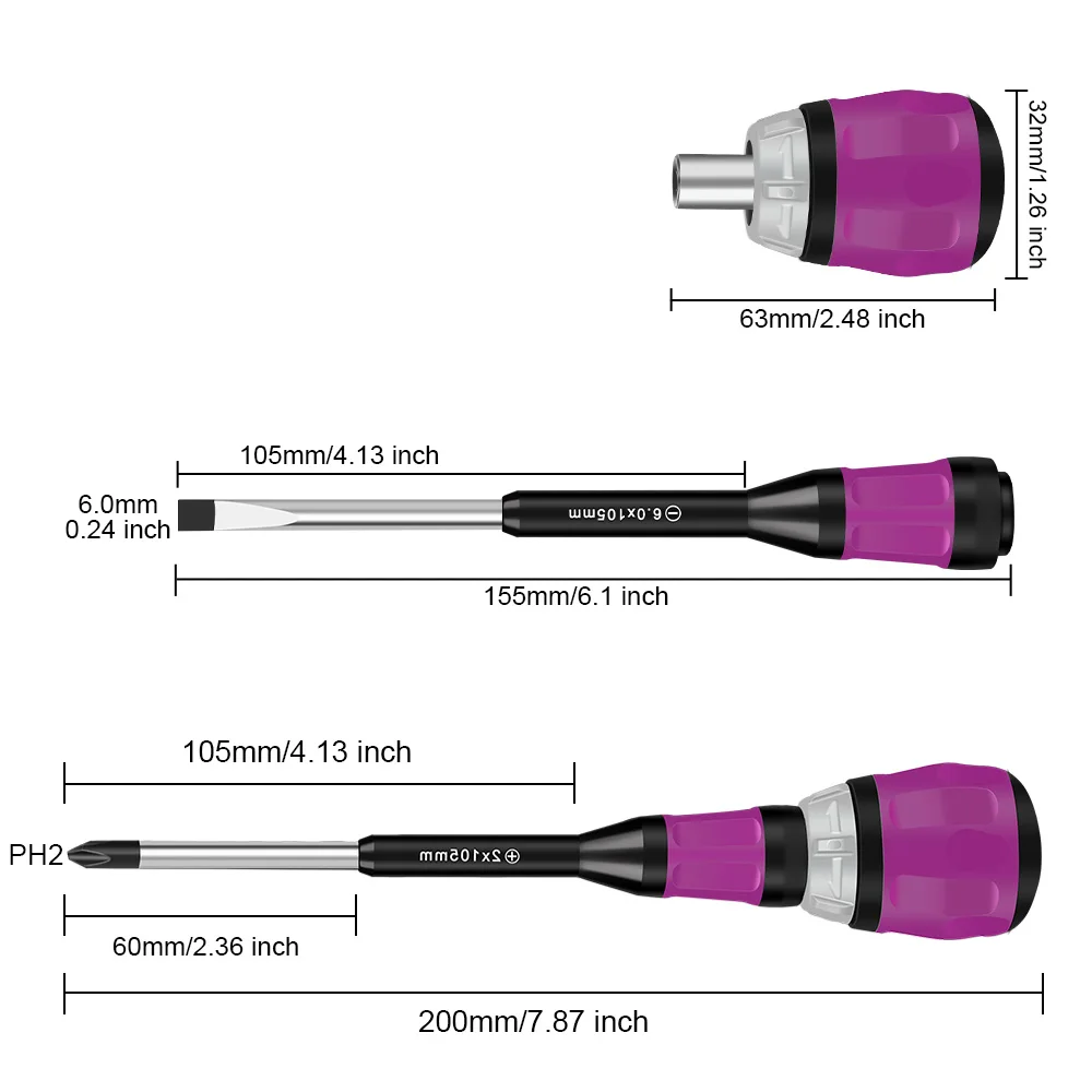 Набор отверток TOPFORZA 7 в 1 конструкция с трещоткой S2 материал из легированной стали