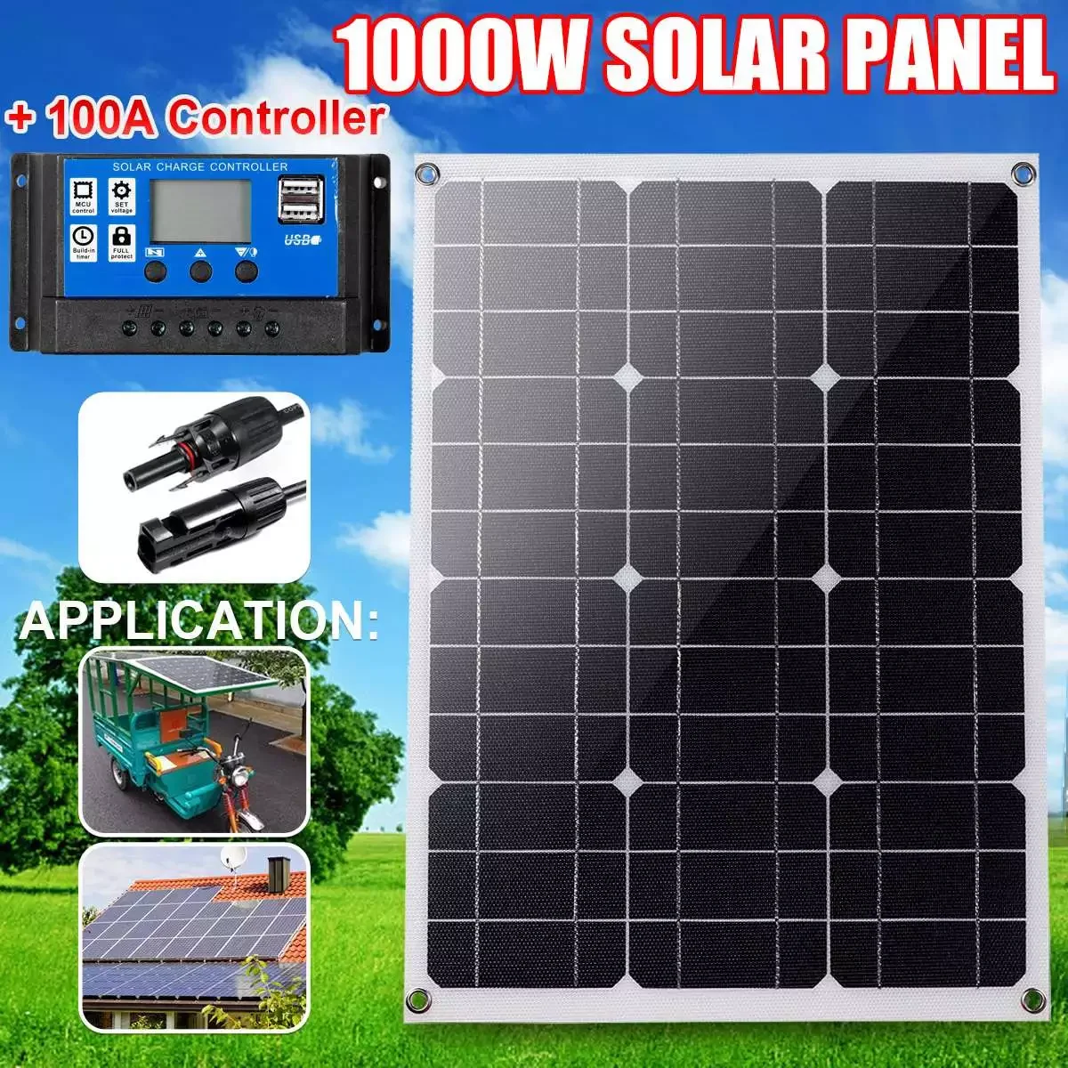 

1000W 18V Portable Solar Panel Cell Double USB Flexible Foldble Solar Panel 100A Controller for Phone RV Boats Camping