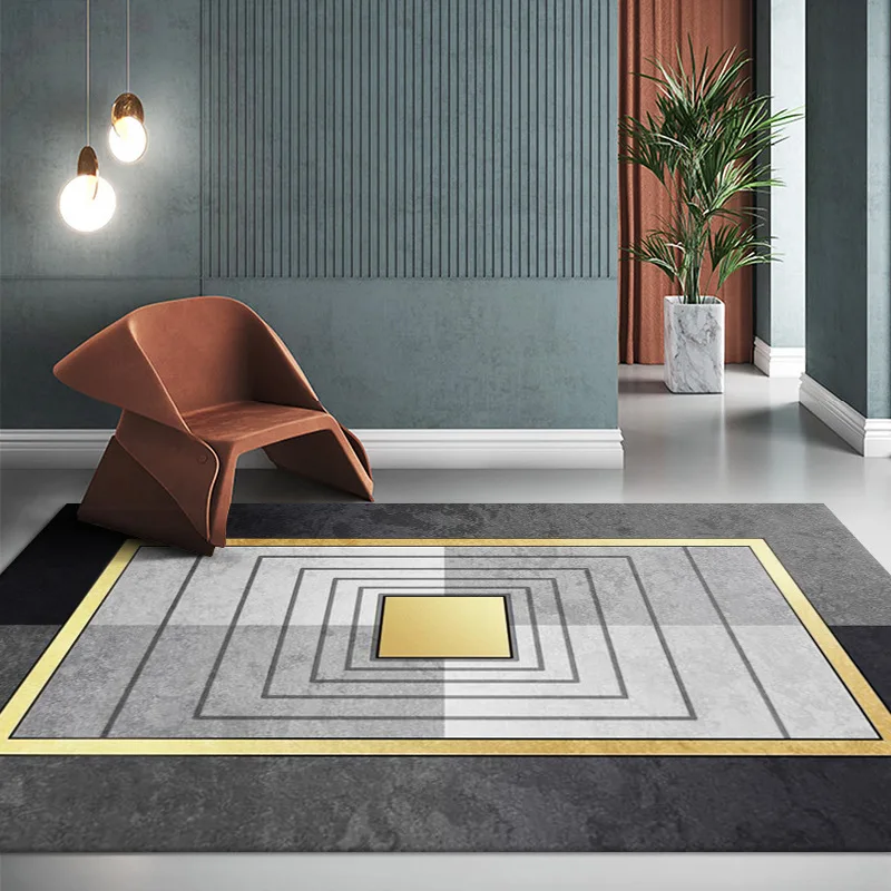 

Nordic Minimalist Gold Line Style Printed Carpet Office Full Carpet Bedroom Carpet Color Stitching Carpet Coffee Table Floor Mat