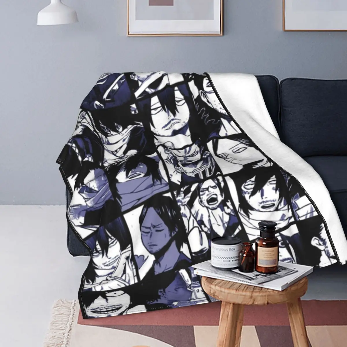 

Aizawa Shota Collage Knitted Blankets Fleece My Hero Academia Plaid Anime Warm Throw Blanket for Bedroom Sofa Bedroom Quilt