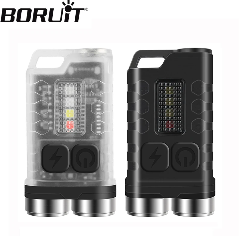 BORUIT Mini LED Keychain Flashlight Portable Torch Type-C Rechargeable Work Light With Magnet Camping Adventure Pocket Lantern