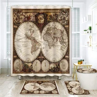 world map vintage shower curtain sets non slip rugs toilet lid cover bath mat mountains educate waterproof fabric bathroom decor