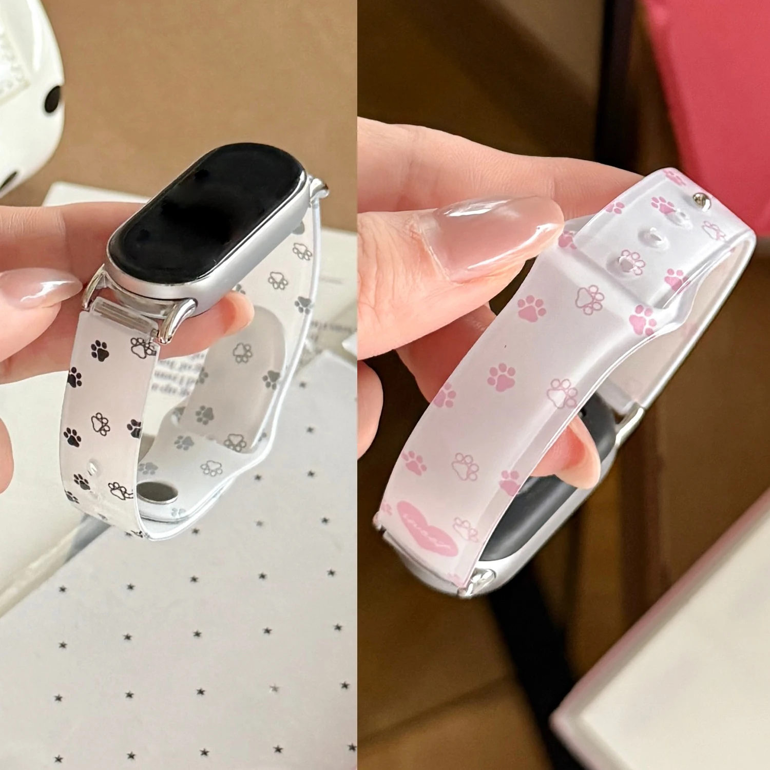Фото Милый ремешок из ТПУ с узором кошачьих лапок для Xiaomi Band 8 9 10 Pro, милый женский ремешок для Redmi Watch 4 5 6, универсальный, 18 20 22 мм №1