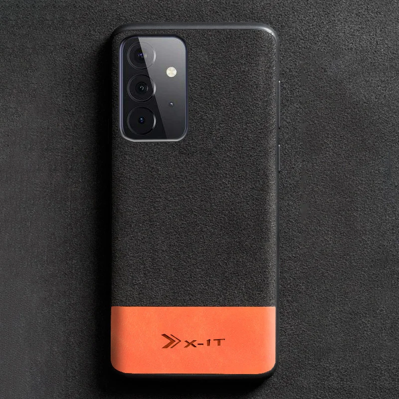 

Genuine Leather Phone Case For Samsung Galaxy A73 a51a31 a71 a52 a73 a53 a70 a33 a32 oil wax skin Stitching Suede Back Cove