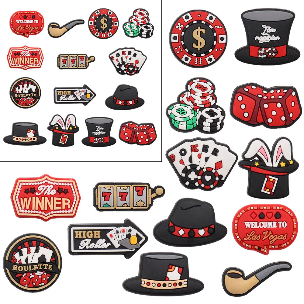 

50Pcs PVC Roulette Poker Dice Game Fit Man Woman Bracelet Croc Jibz Shoe Buckle Charms Accessories Cool Designer Ornament