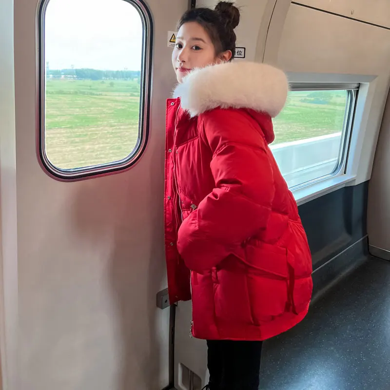 Winter Women Jacket Parkas Coat 2022 Casual Mid-long Thick Warm padded Fur Collar Coat Female Winter Outwear Jacket parkas