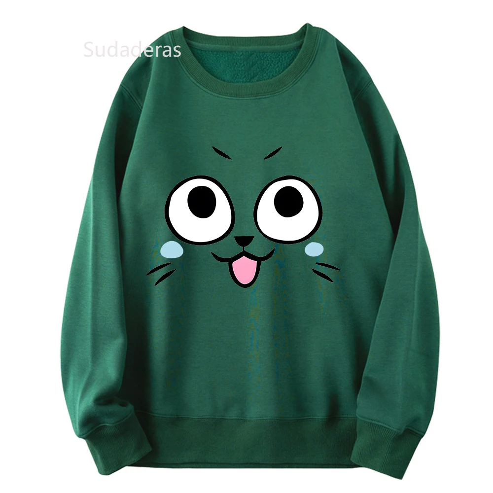 Fairy Tail Sweatshirt Happy Cat Face Print Hoody Girls Oversized Tracksuits Anime Cartoon Graphic Pullovers Harajuku Couple Tops