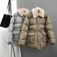 cozok 2022 winter korean fashion women parkas warm straight long loose ladies coats elegant pockets cotton jackets woman