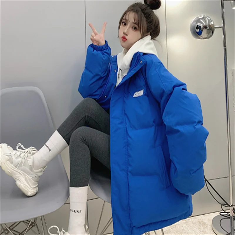 2022 New Blue Ladies Down Jacket Coat Cotton-padded Coat Loose Thick and Warm Short Super-large women's down cotton padded coat