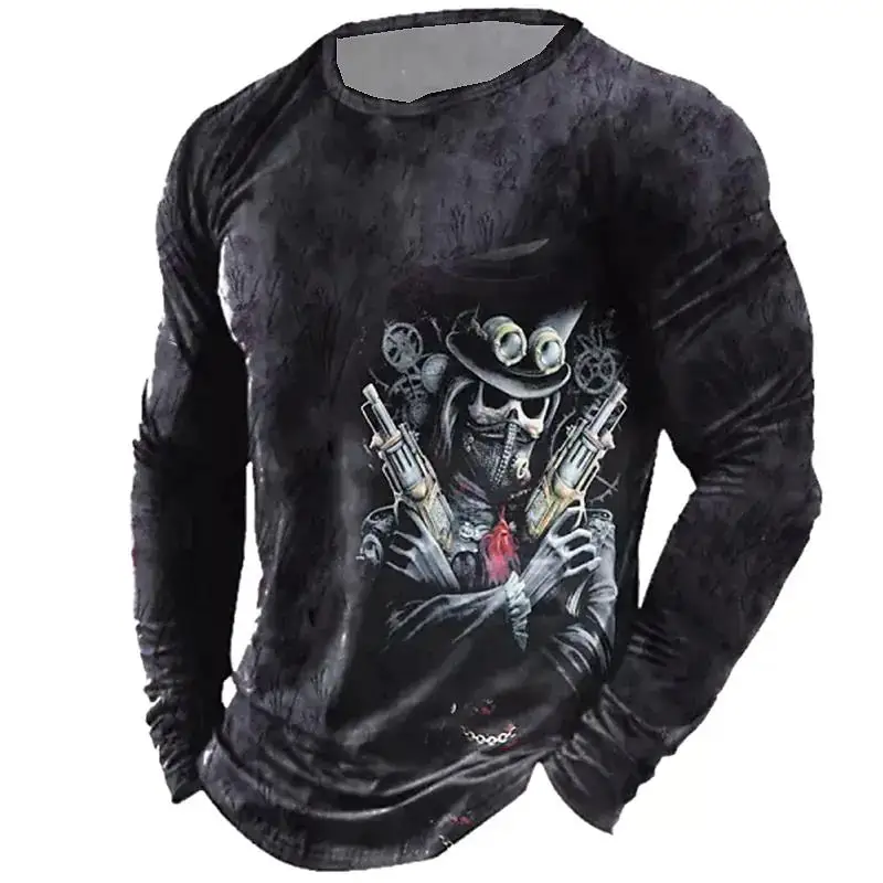 

Men's Skull Shirt, 3D Printed Long Sleeve T-Shirt, Super Retro, Fall/Winter 2023 Men's Bodybuilding Top