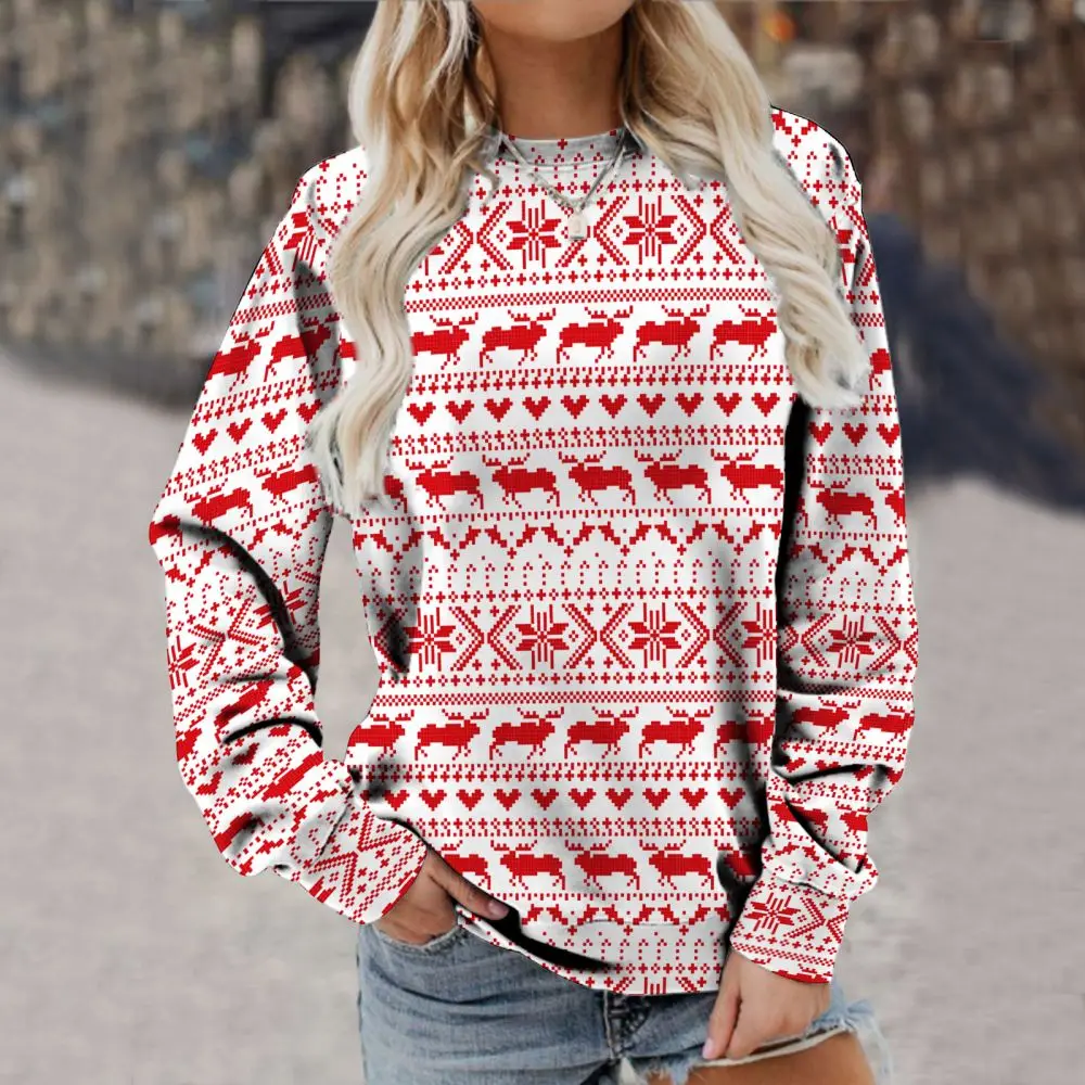 

O-Neck Long Sleeve Pullover Sweatshirt Autumn Winter Santa Claus Print Xmas Pullover Streetwear Casual Christmas Sweatshirt 2023
