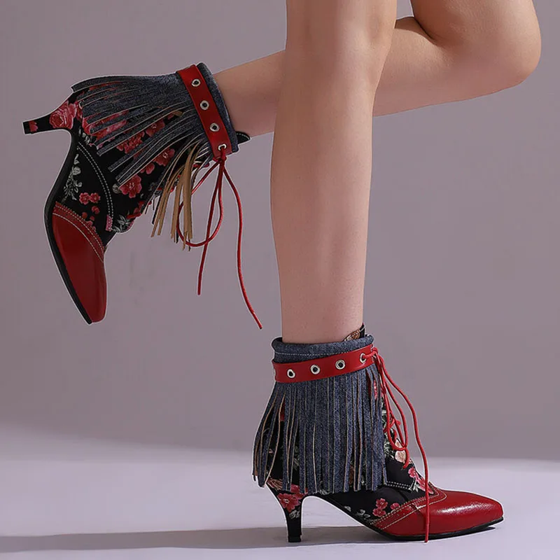 Женские ботинки с бахромой Phoentin, ботинки с острым носком и ...