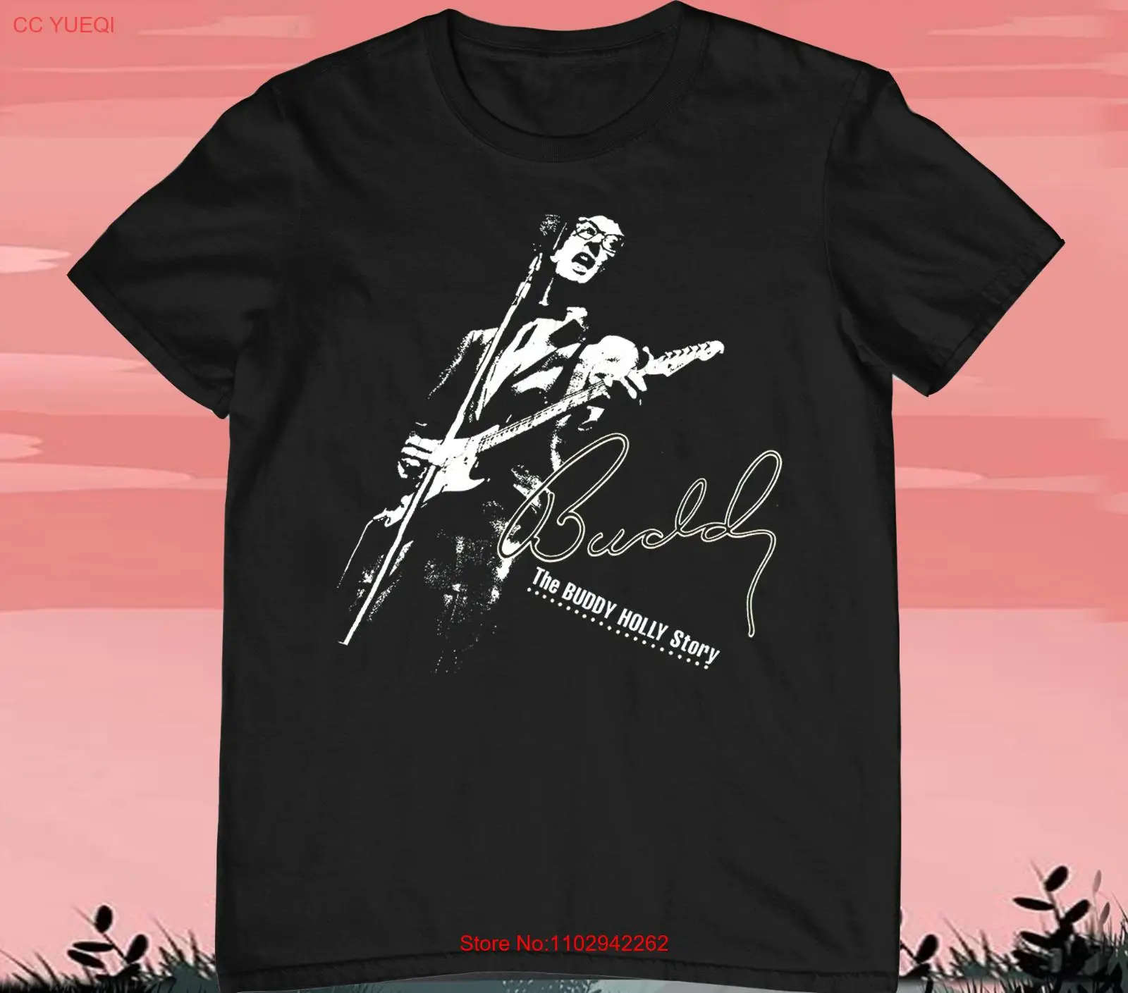 Чёрная футболка Buddy Holly Хлопковая мужская и женская модель размер S-4XL EL001