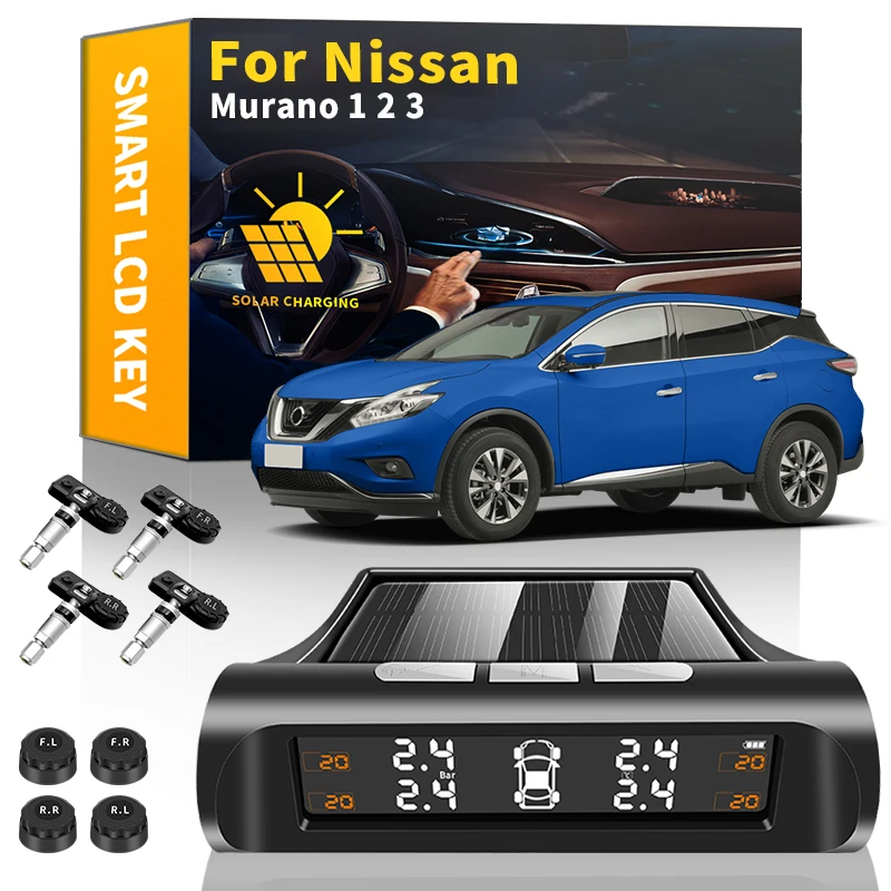 

Car TPMS Tire Pressure Monitoring Solar Power Digital LCD Display Security Alarm Tire Sensor For Nissan Murano 1 2 3 Accessories