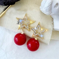 women full diamond star pearl earrings simple temperament jewelry